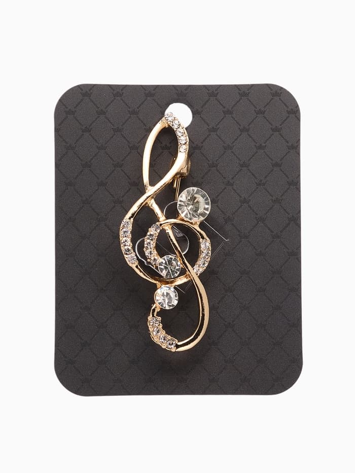 Брошь «Нота. Скрипичный ключ», белая в золоте