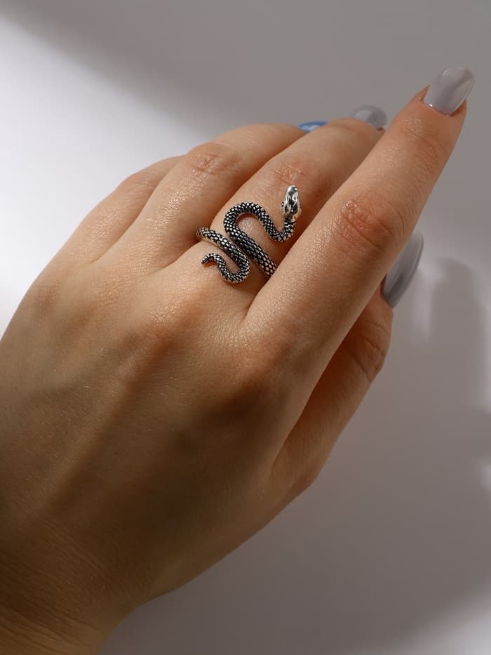 Кольцо «Змея», изогнутая, цвет чернёное серебро, безразмерное