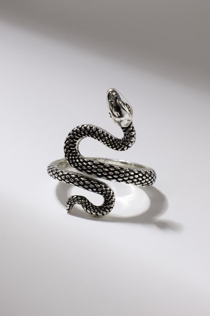 Кольцо «Змея», изогнутая, цвет чернёное серебро, безразмерное