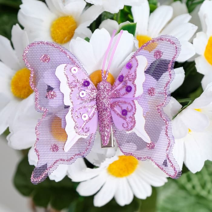 Бабочки для декора и флористики, на прищепке, пластиковые, фиолетовые, МИКС, 5 см и 8 см