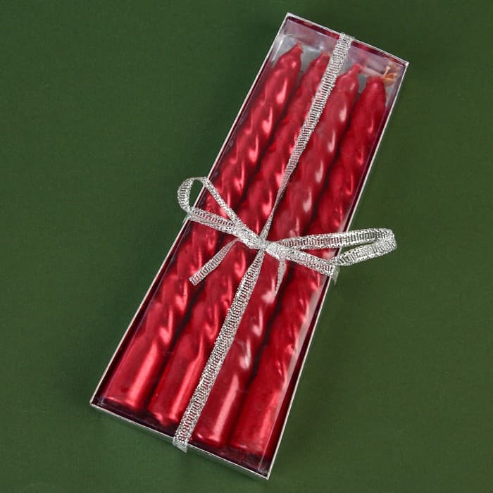 Набор свечей новогодних витых «Счастья», 4 шт., красные, 6.8×16×2 см