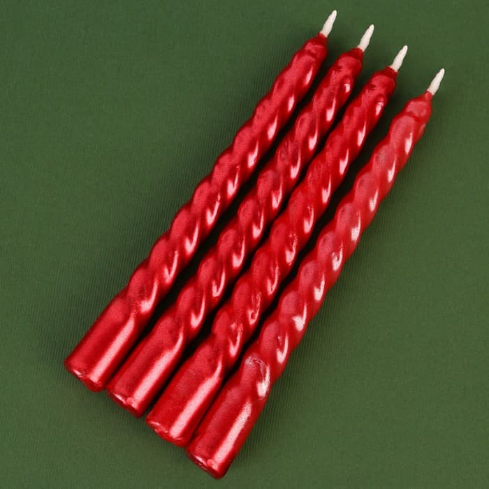 Набор свечей новогодних витых «Счастья», 4 шт., красные, 6.8×16×2 см