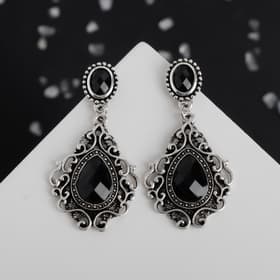 Серьги со стразами «Изящность», ажурная, чёрные в чернёном серебре