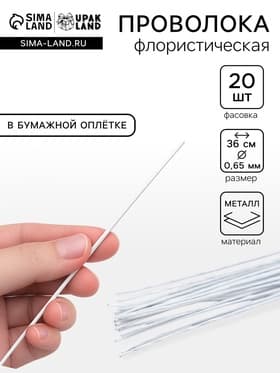 Флористическая проволока в бумажной оплётке «Белая», длина 36 см, 0.65 мм, набор 20 шт.