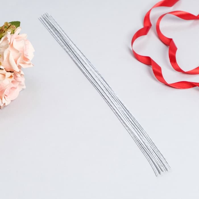 Флористическая проволока в бумажной оплётке «Белая», длина 36 см, 1.2 мм, набор 20 шт.