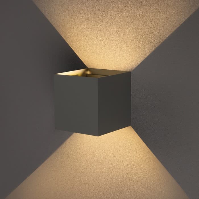 Светильник светодиодный настенный, 6 Вт, 450 Лм, 3000К, IP54, 220 В, металлический корпус, серый, свечение тёплое белое