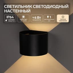 Светильник светодиодный настенный FSD-005, 6 Вт, 220 В, 450 Лм, 3000К, IP54, металл, чёрный