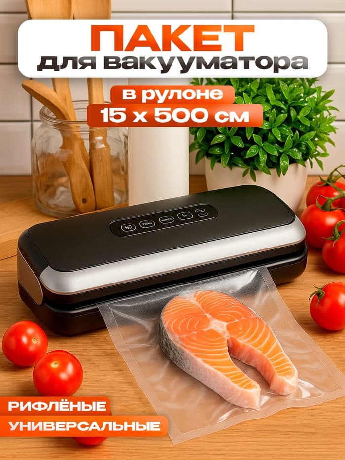 Пакеты для вакууматора, рифленые, в рулоне, 15×500 см