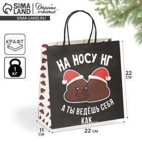 Пакет подарочный новогодний «На носу НГ», 22×22×11 см