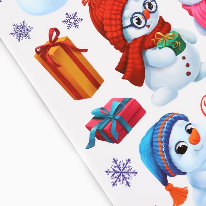 Наклейки новогодние, интерьерные «Снеговички», 29.5×42 см