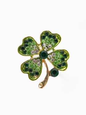Брошь «Клевер», четырёхлистный со стразой, бело-зелёная в золоте