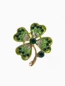 Брошь «Клевер», четырёхлистный со стразой, бело-зелёная в золоте