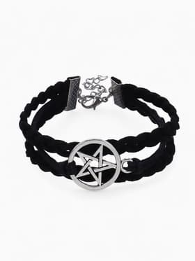 Браслет кожаный «Пентаграмма. Защита», L=17 см, чёрный в серебре