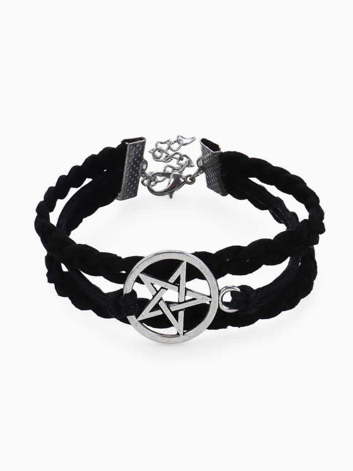 Браслет кожаный «Пентаграмма. Защита», L=17 см, чёрный в серебре