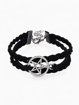 Браслет кожаный «Пентаграмма. Защита», L=17 см, чёрный в серебре