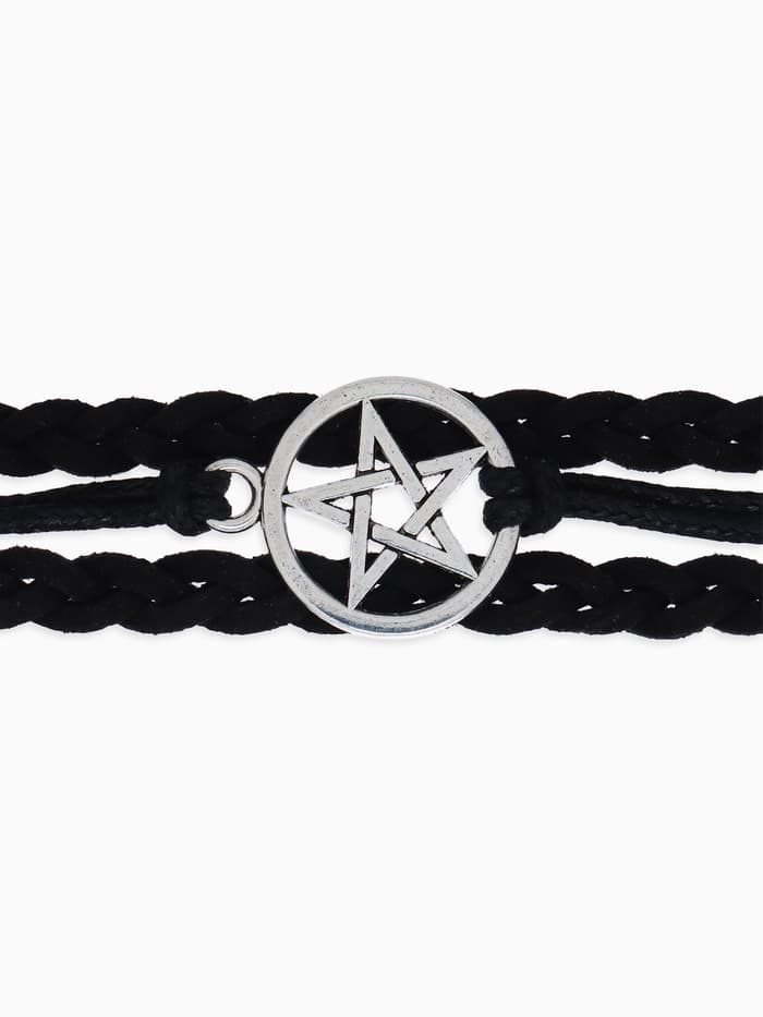 Браслет кожаный «Пентаграмма. Защита», L=17 см, чёрный в серебре