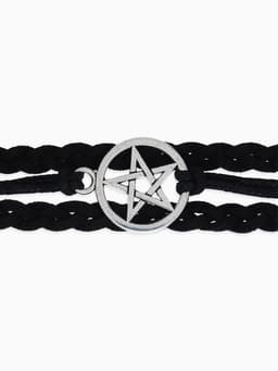 Браслет кожаный «Пентаграмма. Защита», L=17 см, чёрный в серебре