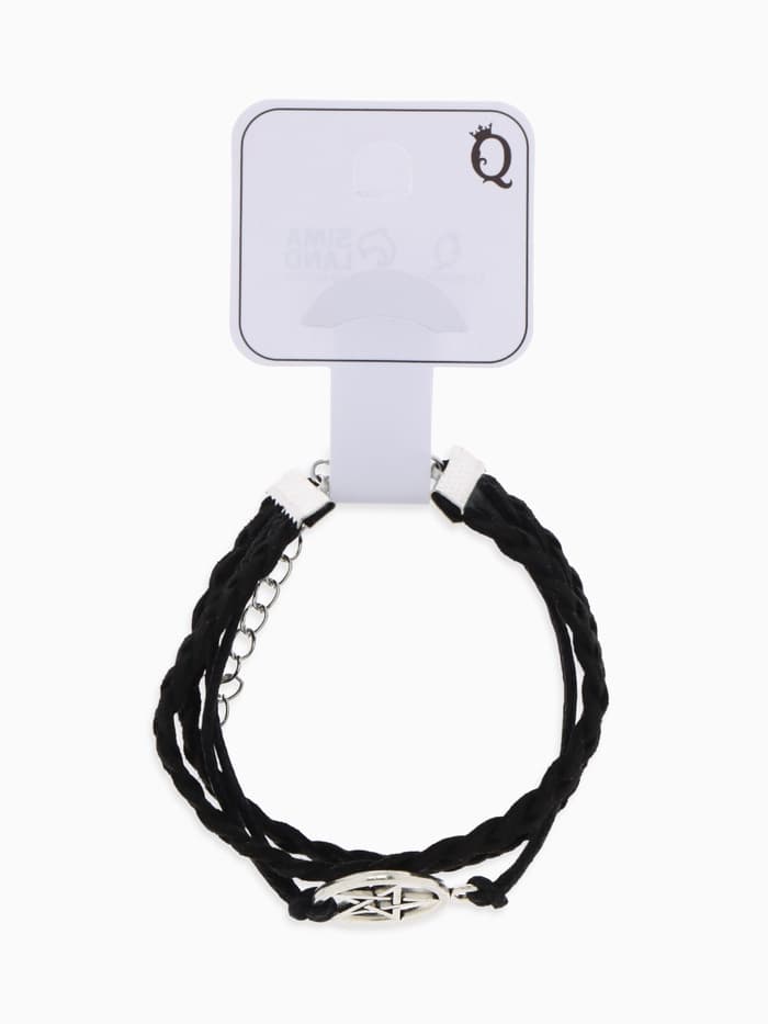 Браслет кожаный «Пентаграмма. Защита», L=17 см, чёрный в серебре