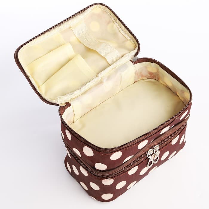 Косметичка дорожная на молнии с ручкой, с 2 отделами, с рисунком, коричневая