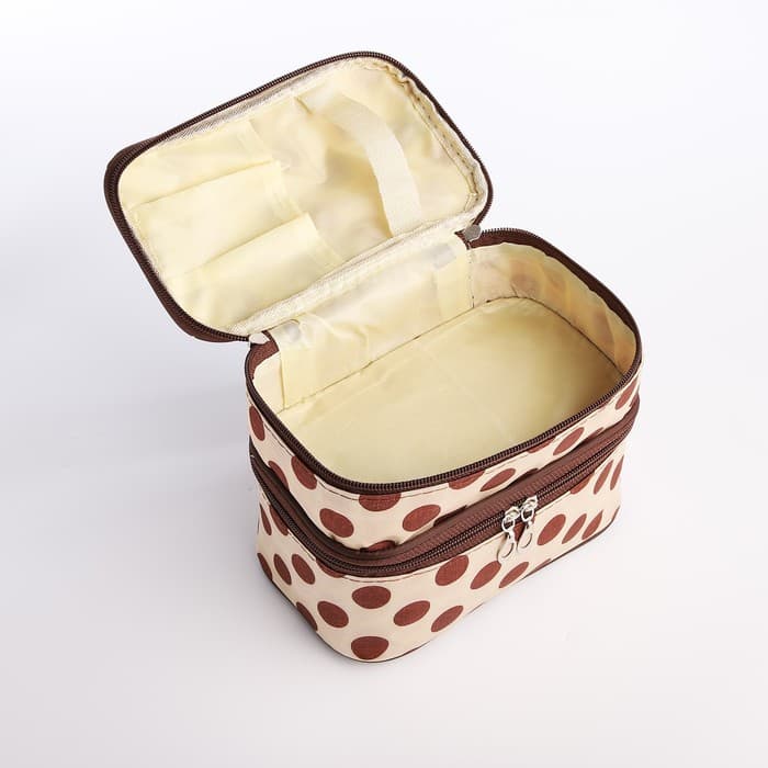 Косметичка дорожная на молнии с ручкой, с 2 отделами, с рисунком, бежевая