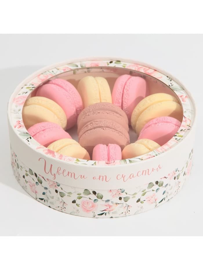 Коробка для макарун, кондитерская упаковка тубус с окном, «Цвети от счастья» 20×20×5 см