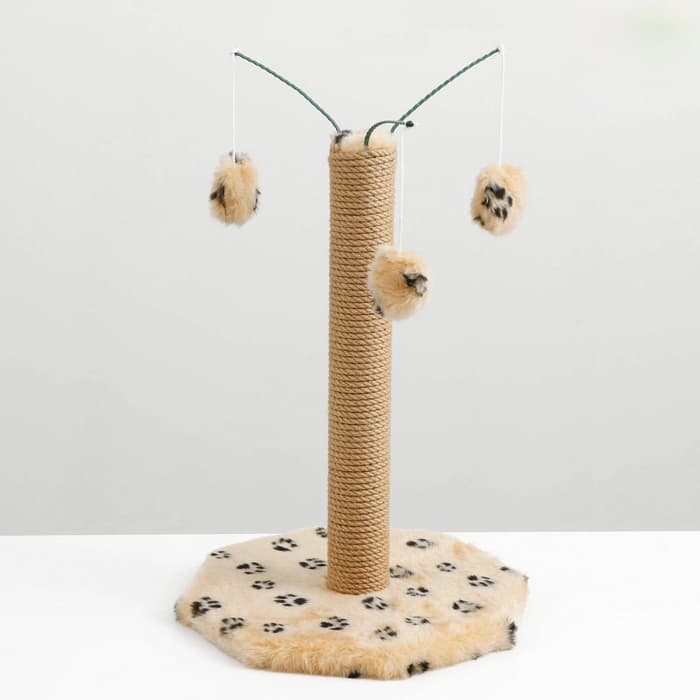 Когтеточка, 35×35×53 см, с тремя игрушками, бежевая