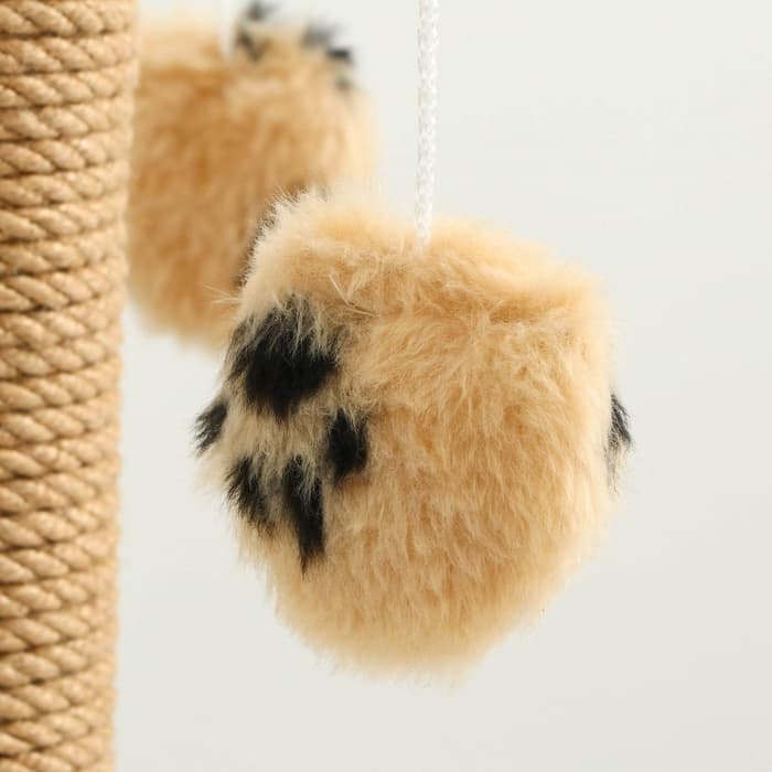 Когтеточка, 35×35×53 см, с тремя игрушками, бежевая