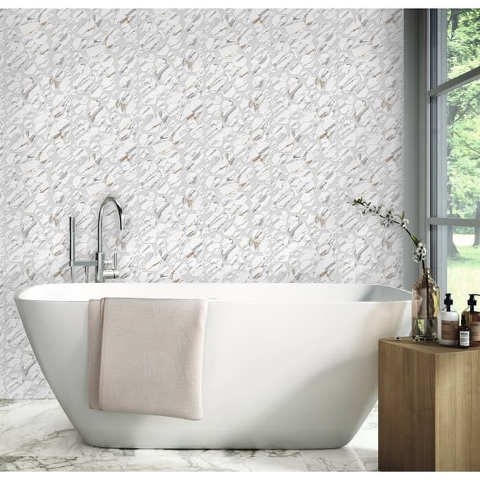 Стеновая панель ПВХ «Сансеверо 653», 2600×250 мм, цвет белый мрамор/серый