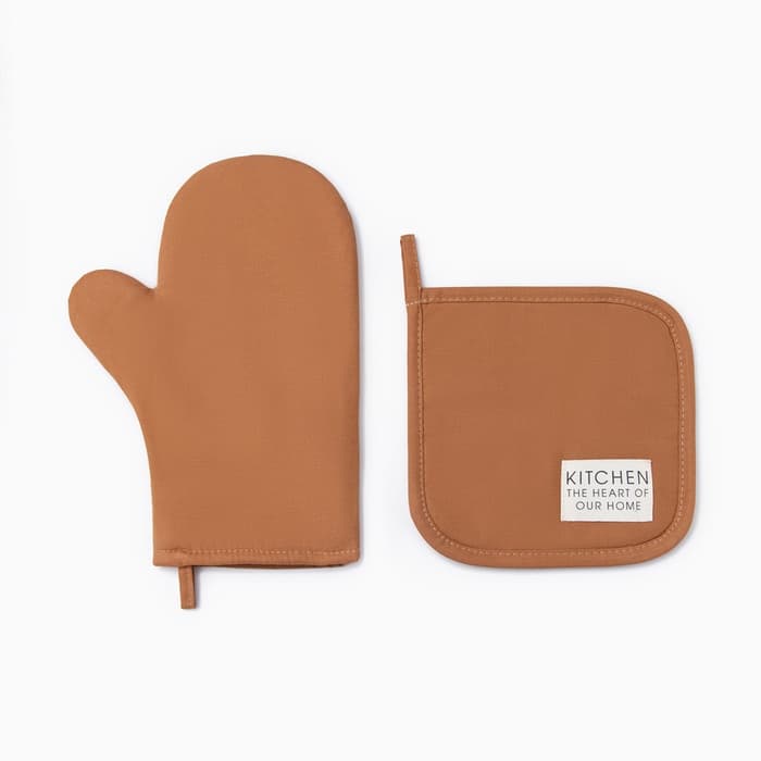 Кухонный набор «Этель» Kitchen orange: варежка-прихватка 18×29 см, прихватка 19×19 см, оранжевый