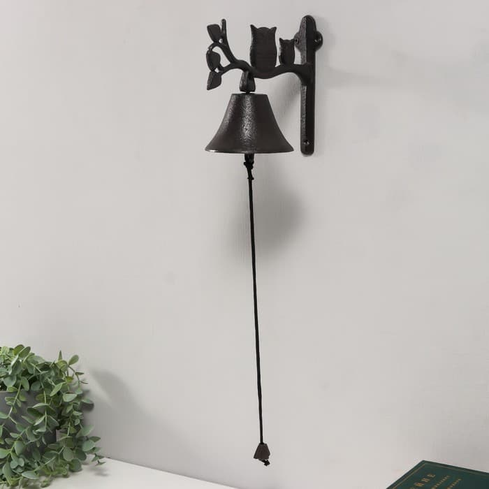 Колокол настенный чугун «Сова с совёнком на ветке», 20×10.5×17 см