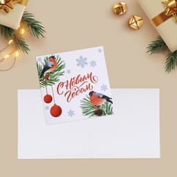 Открытка-мини С Новым годом «Снегири», 7×7 см