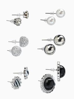 Пусеты 6 пар «Жемчужные», планеты, бело-синие в серебре