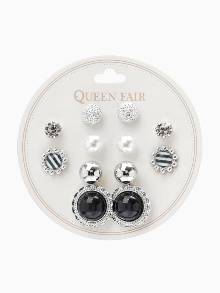 Пусеты 6 пар «Жемчужные», планеты, бело-синие в серебре