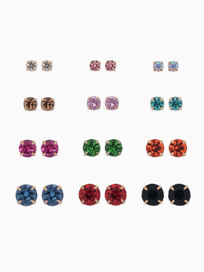 Серьги пусеты 12 пар «Фантазия», маленькие d=3-6 мм, цветные в золоте