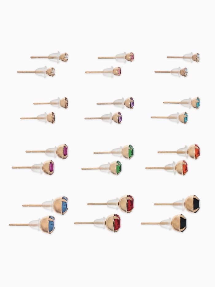 Серьги пусеты 12 пар «Фантазия», маленькие d=3-6 мм, цветные в золоте