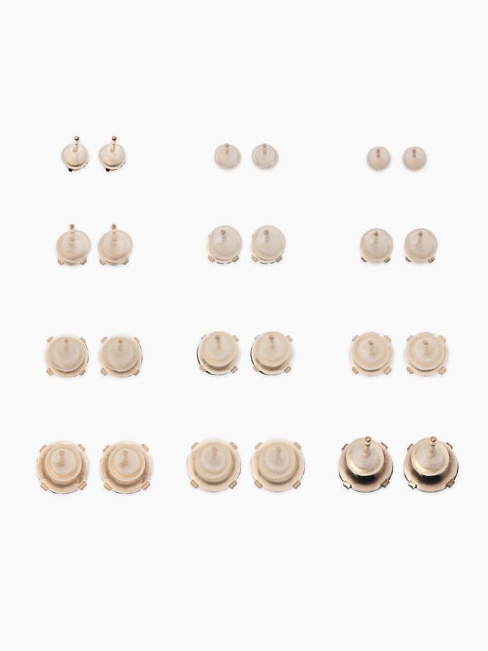 Серьги пусеты 12 пар «Фантазия», маленькие d=3-6 мм, цветные в золоте