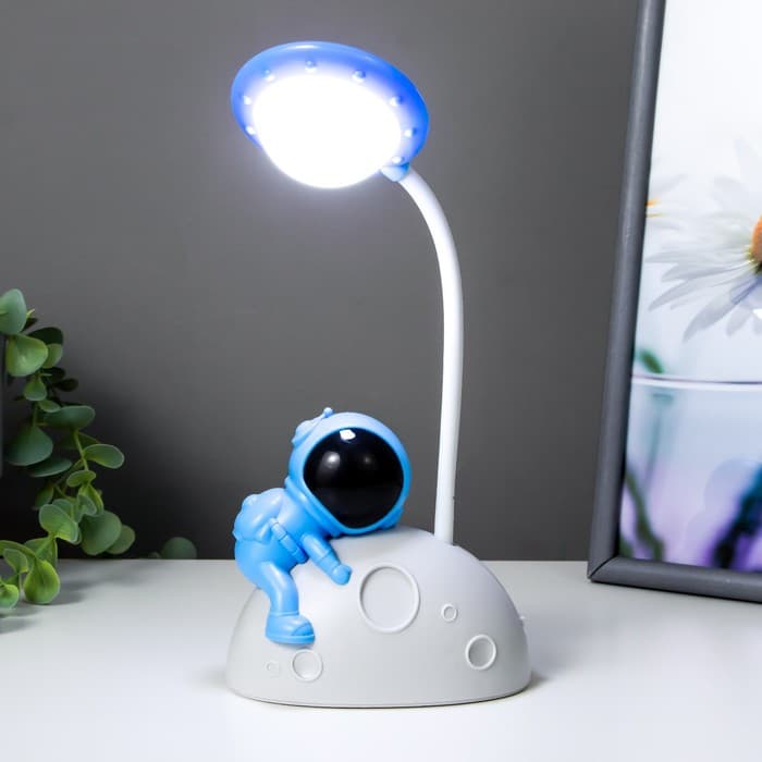Настольная лампа «Космонавт на луне» LED 3 Вт USB АКБ бело-синий 11.5×7.5×28 см