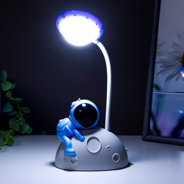 Настольная лампа «Космонавт на луне» LED 3 Вт USB АКБ бело-синий 11.5×7.5×28 см