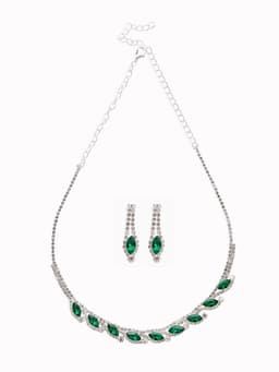Набор 2 предмета: серьги, колье «Листопад», утончённый ромб, цвет бело-изумрудный в серебре, 32 см