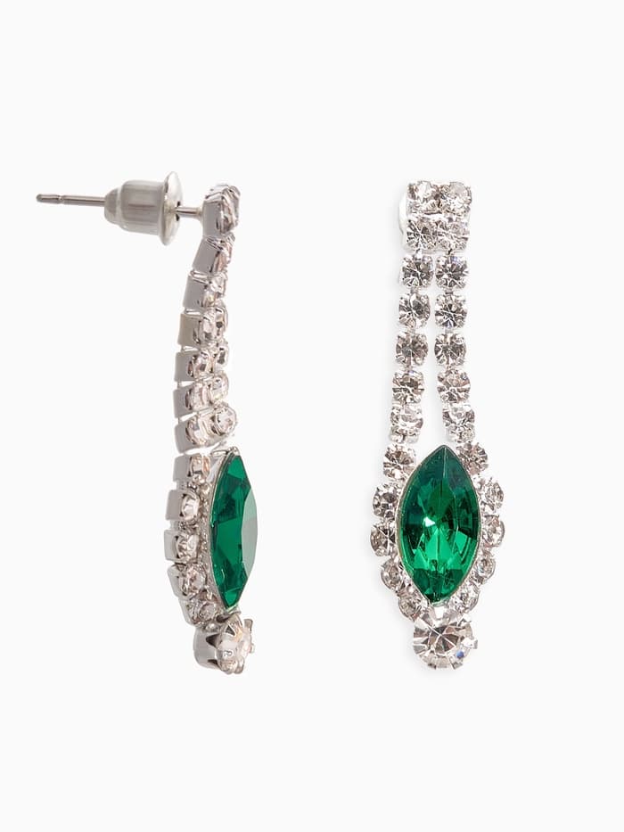 Набор 2 предмета: серьги, колье «Листопад», утончённый ромб, цвет бело-изумрудный в серебре, 32 см