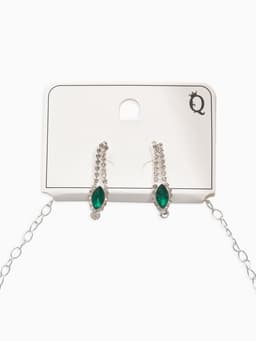 Набор 2 предмета: серьги, колье «Листопад», утончённый ромб, цвет бело-изумрудный в серебре, 32 см