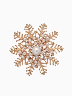 Брошь «Снежинка с жемчугом», белая в золоте