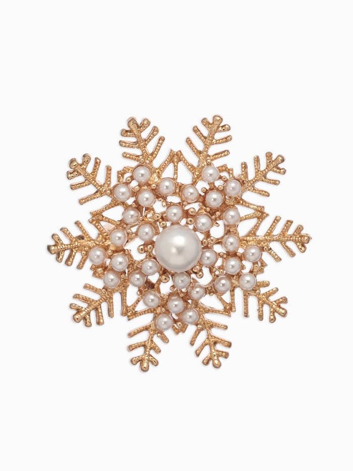 Брошь «Снежинка с жемчугом», белая в золоте