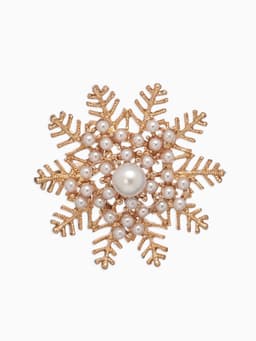 Брошь «Снежинка с жемчугом», белая в золоте