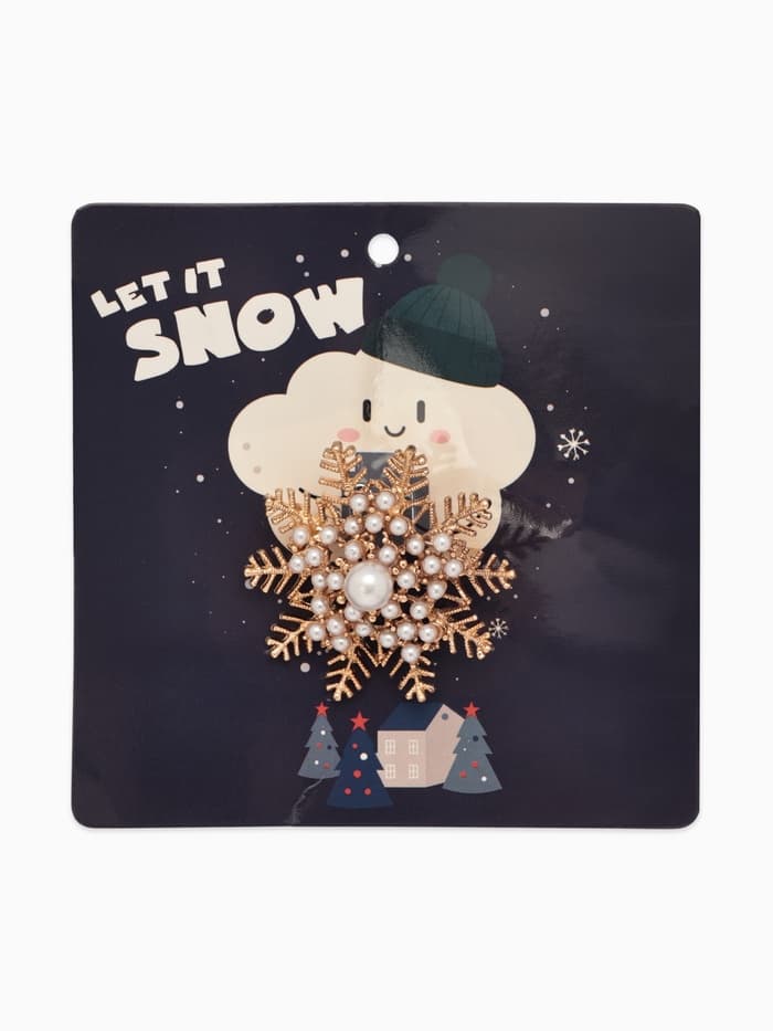 Брошь «Снежинка с жемчугом», белая в золоте