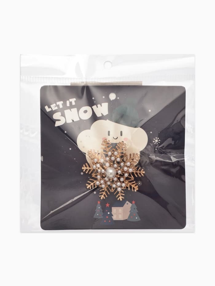 Брошь «Снежинка с жемчугом», белая в золоте