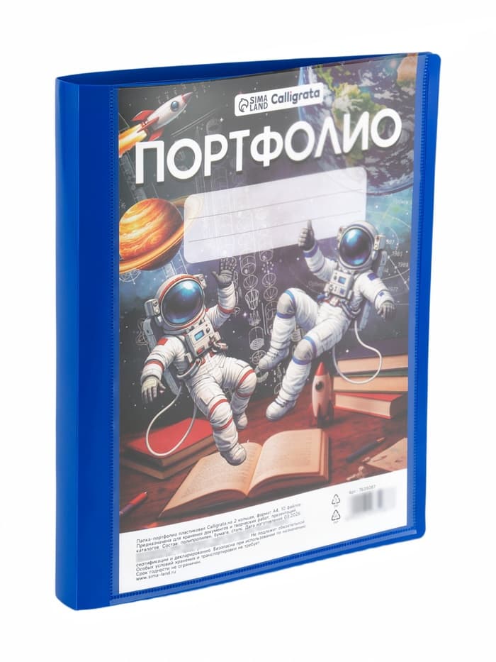 Папка-портфолио А4, Calligrata «Космические друзья», пластиковая, на 2 кольцах, для дошкольника, 10 файлов