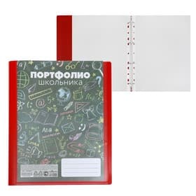 Папка-портфолио А4, Calligrata «Веселая школа», пластиковая, на 4 кольцах, для школьника, 20 файлов