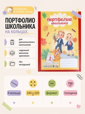 Папка-портфолио А4, Calligrata «Гимназия», пластиковая, на 4 кольцах, для школьника, без вкладышей