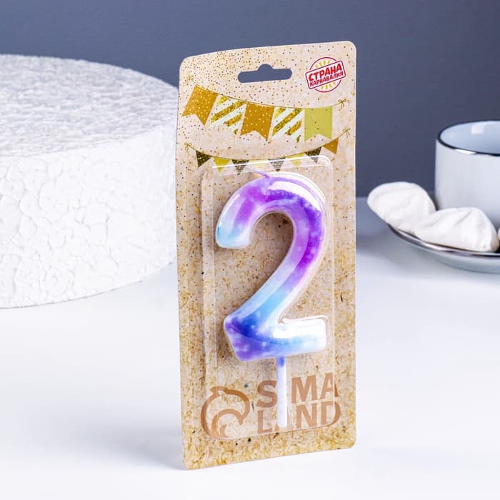 Свеча в торт на шпажке «Галактика», цифра 2, 9 см, ГИГАНТ
